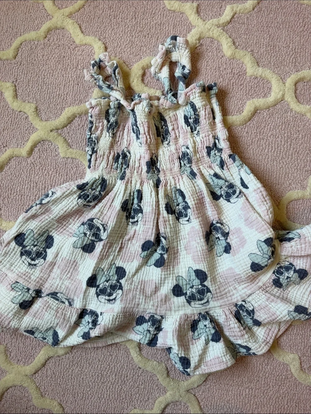 Disney Light Pink and Navy Minnie Mouse Smocked Sundress